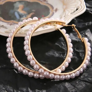 Anthro Pearl Hoop  Gold Earrings
